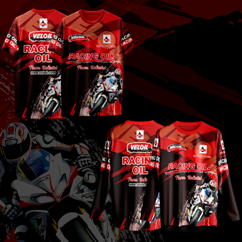 เสื้อกีฬา ลาย นํ้ามันเครื่อง แดง แขนสั้น & แขนยาว