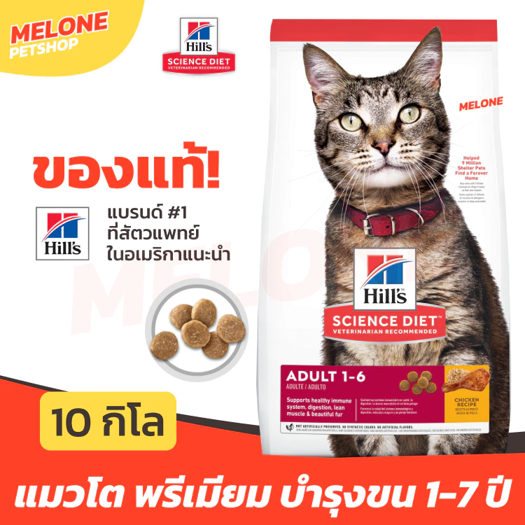 [กระสอบ] Hill's ฮิลส์ อาหารแมว สูตร Science Diet Adult 1-6 สำหรับ แมวโต บำรุงขน คุมแร่ธาตุ รสไก่ อายุ 1-6 ปี ขนาด 10 kg