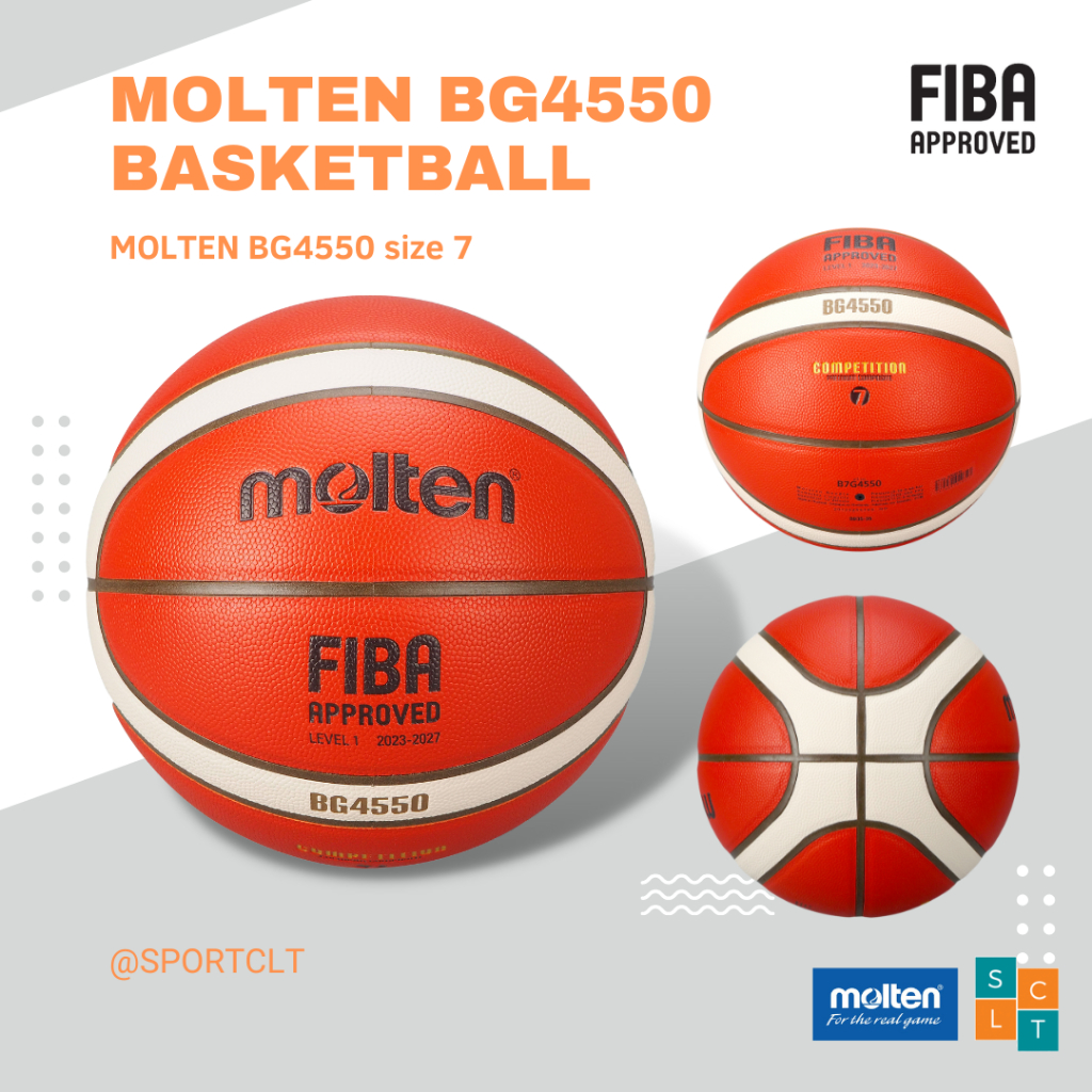 MOLTEN ลูกบาสเกตบอลหนัง PU รุ่นใหม่ B7G4550 ปี 2025 FIBA APPROVED รหัส BG4550