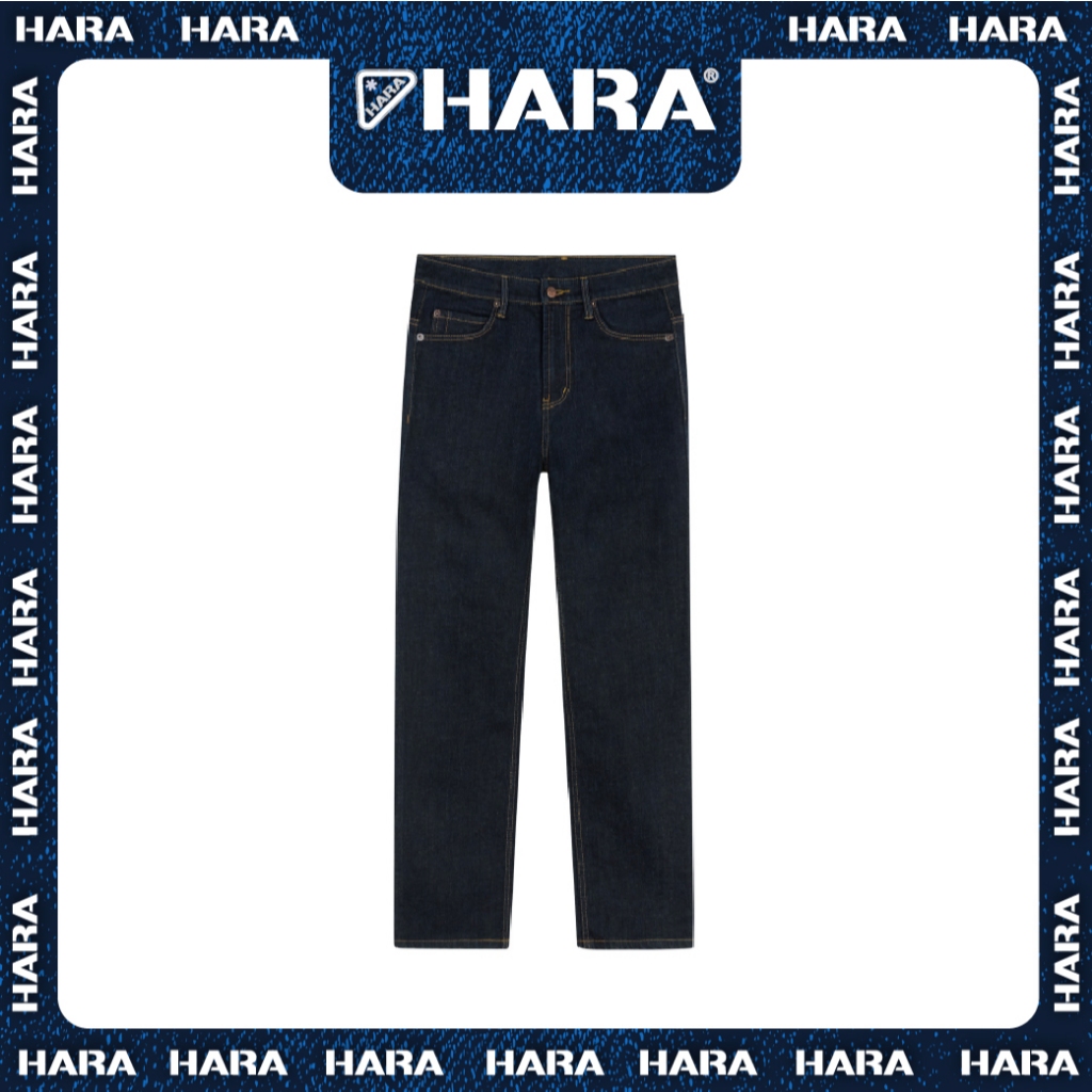 Hara กางเกงยีนส์ สีบลู ด้ายทอง ทรงขากระบอก ปลายขาเล็ก HMV1-0013-01