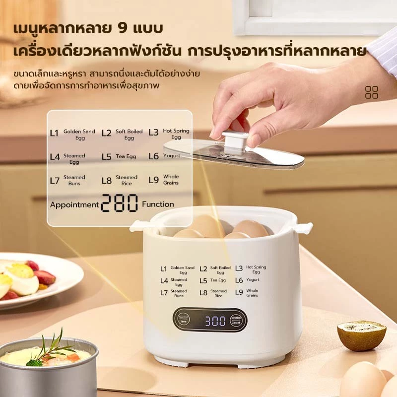 Eihome เครื่องต้มไข่มัลติฟังก์ชั่น มี 9 โหมด ตั้งค่าเวลาล่วงหน้าได้ 24 ชั่วโมง ขนาดเล็ก พกพา ‌เวอ thumbnail 4