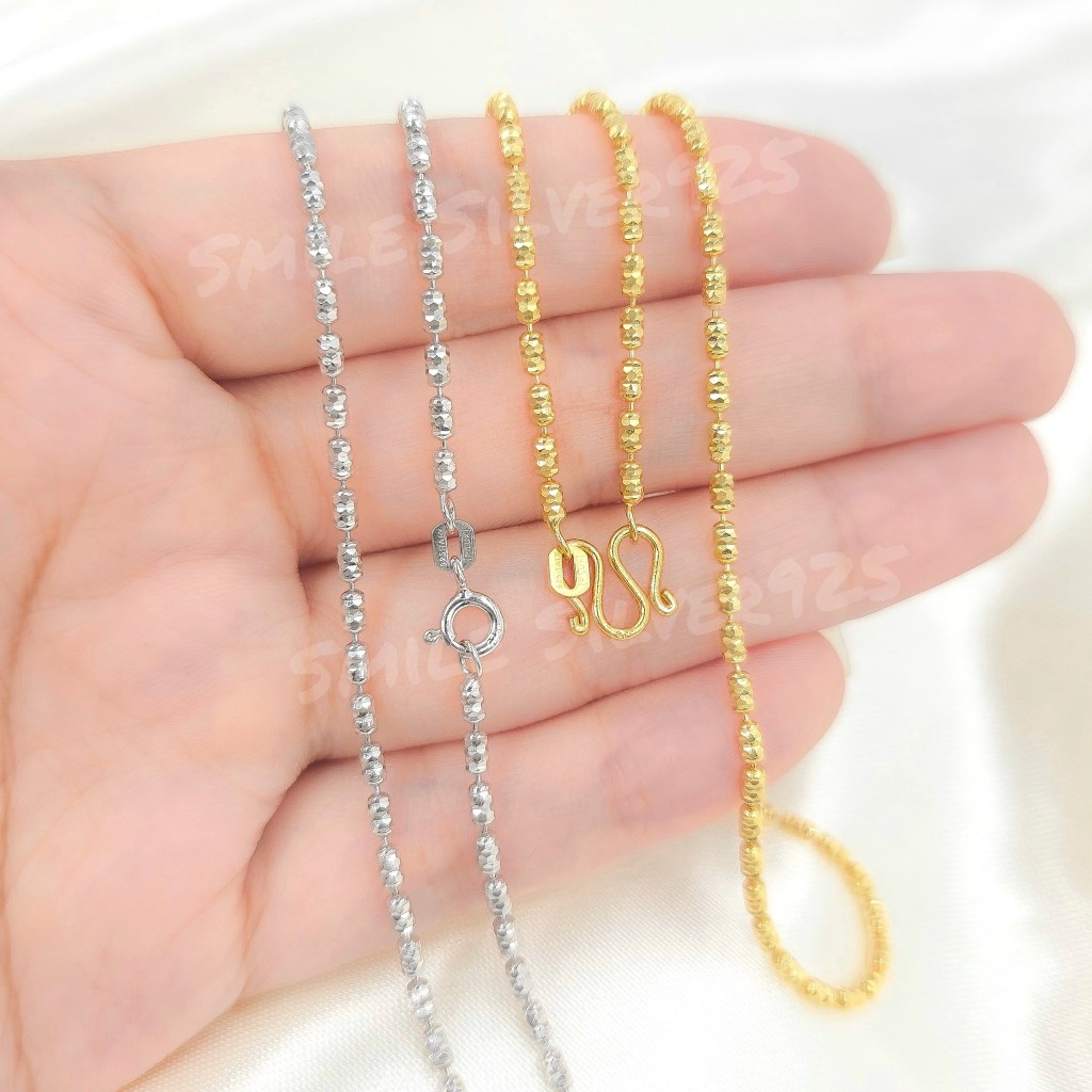 ส62 สร้อยคอ ลายปล้องอ้อยตัดลายจิกเพชร 2mm. เงินแท้92.5%Italyชุบทอง18k/ชุบทองคำขาว