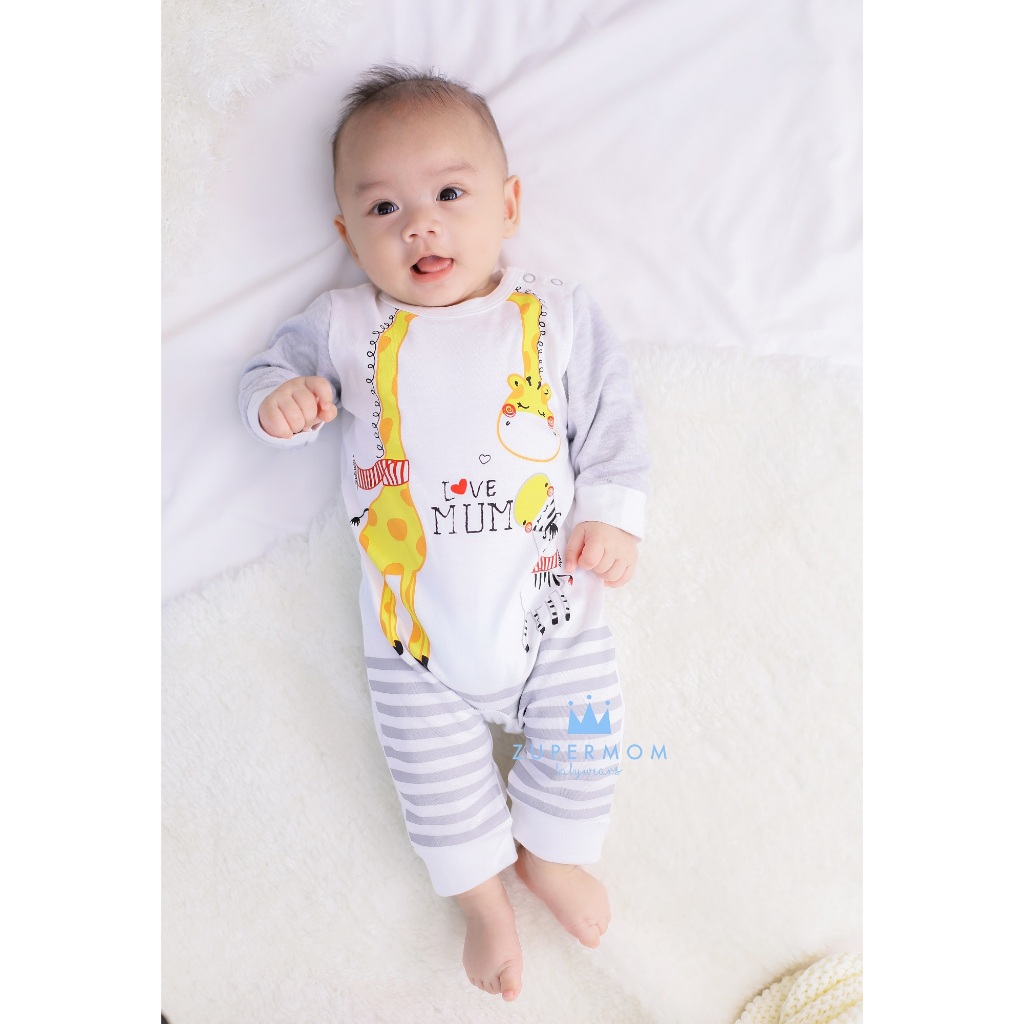 Zuper Mom ชุดหมีเด็กอ่อน บอดี้สูทเด็กอ่อน ชุดเด็กแรกเกิด บอดี้สูทเปิดเท้า ผ้า cotton 100% สำหรับเด็ก 0-12 เดือน no.5035
