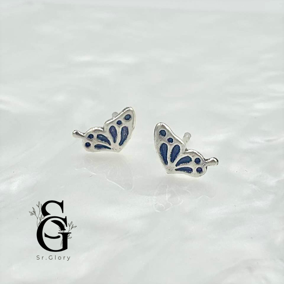 Sr.Glory ต่างหูเงินแท้ 92.5% ต่างหูปีกผีเสื้อเงินแท้ทั้งหมด สไตล์มินิมอล  พร้อมแป้นต่างหูเงินแท้