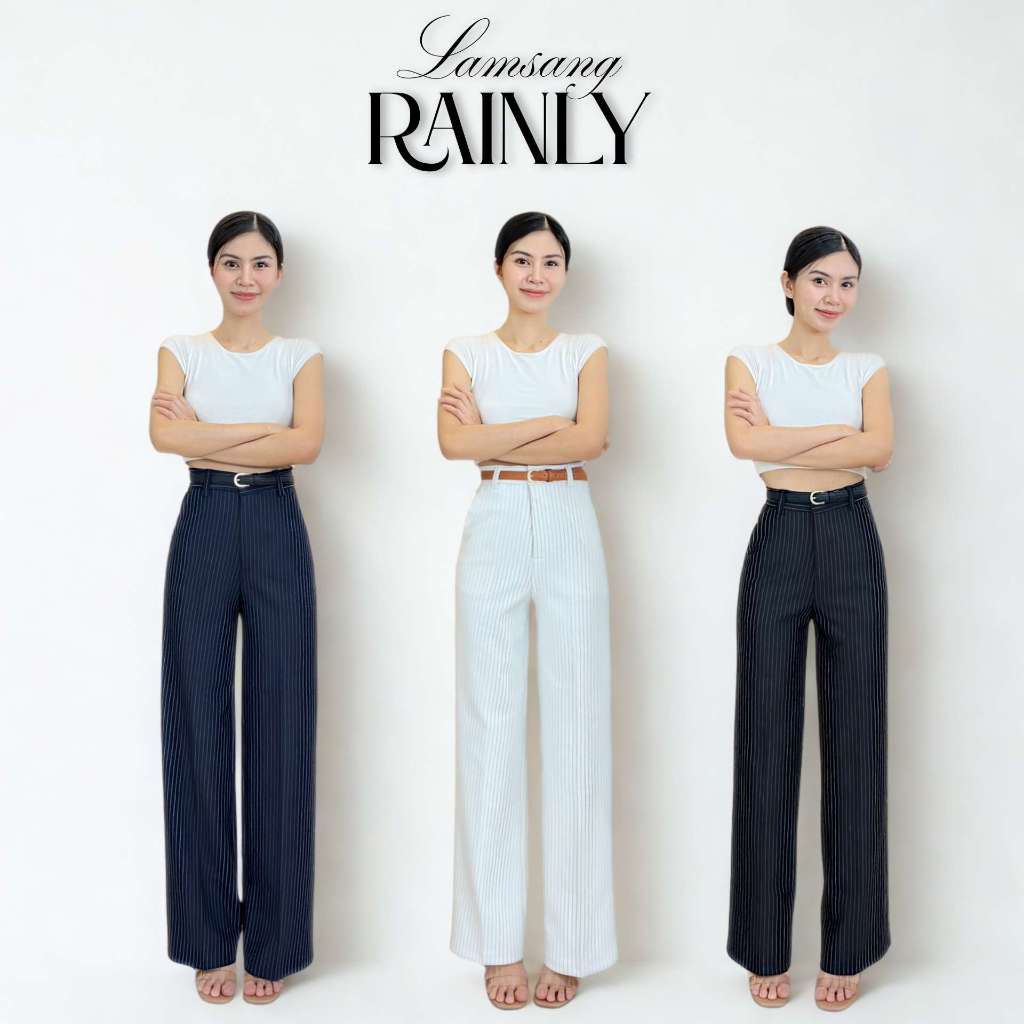 LAMSANG P08 Rainy Pants กางเกงกระบอกใหญ่ ลายริ้ว ผ้ายืดหยุ่น ทิ้งตัว มีน้ำหนัก