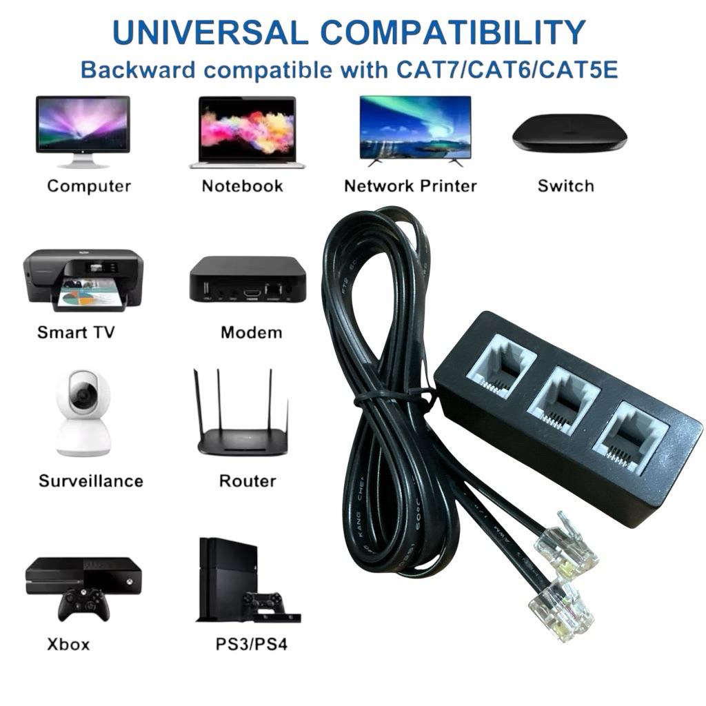 Ethernet Cable Splitter Network Adapter Ethernet Splitter 1 ถึง 2สาย RJ45 LAN Ethernet Connector Ada