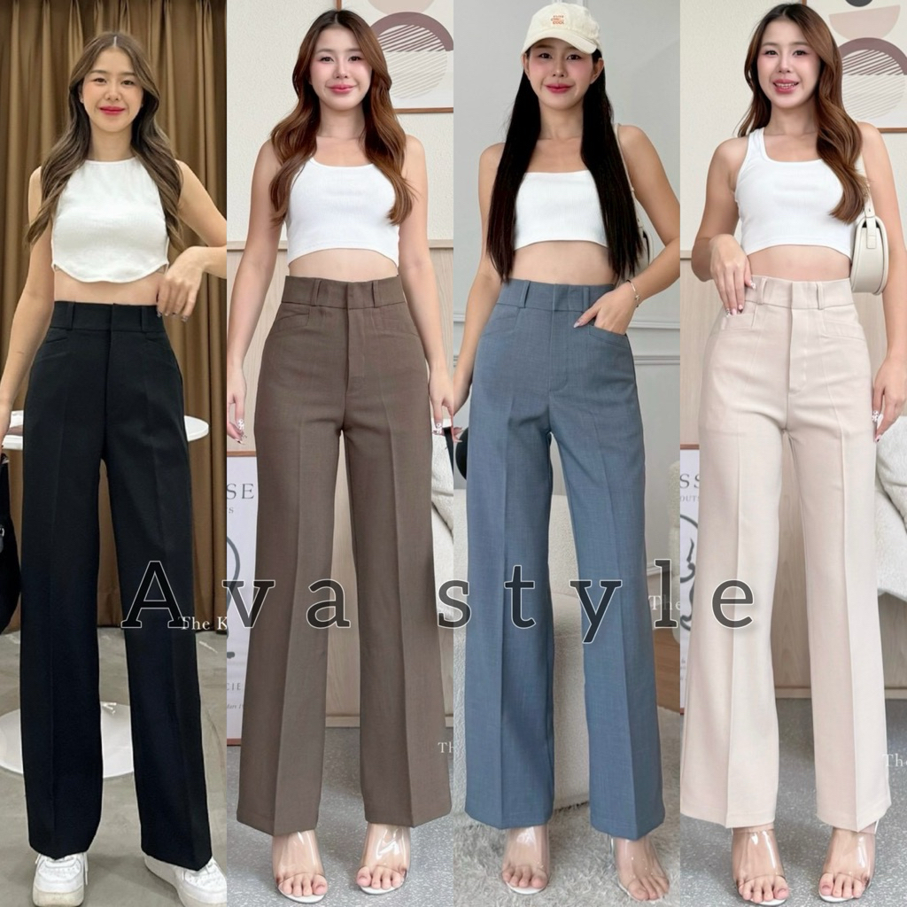 S-XXL มี7สี🚨รุ่นแนะนำ🐰 กางเกงขากระบอกกลางเอวสูง กระเป๋า2ข้าง(ผ้าป๊อกกี้) ผ้าดีทรงสวย🦋