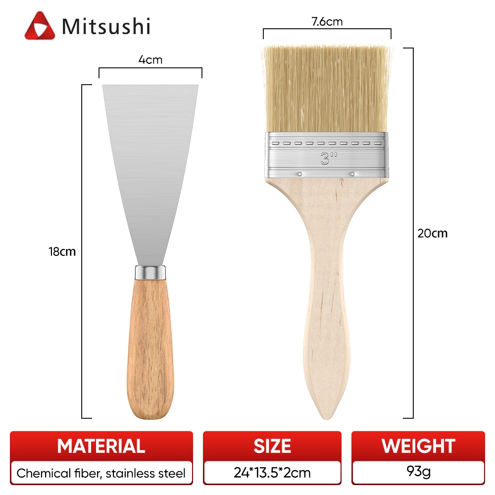 Mitsushi แปรงทาสี+เกียงโป๊วสี 2/3pcs 1"~3" setทาสี แปรงทาสีเอนกประสงค์ แปรงทาสีไม้ เกียงขูด เกียง ชุดขูดสี เกียงฉาบปูน