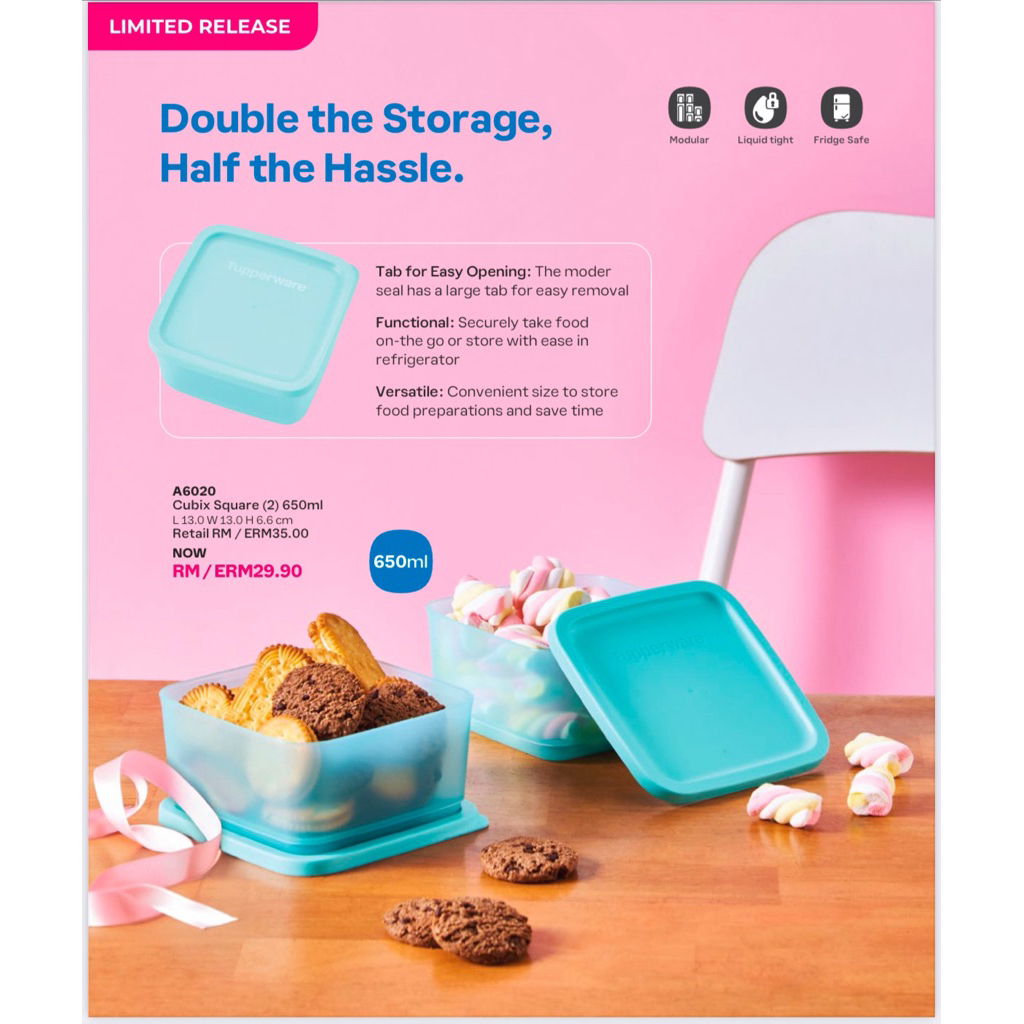 Tupperware กล่องใส่อาหาร รุ่น Square Round (1ใบ) ขนาด 800ml