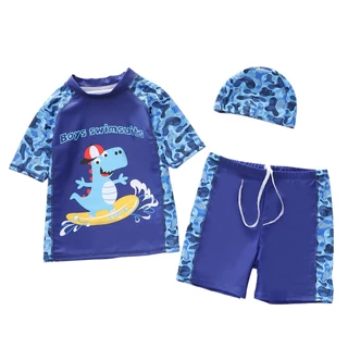 Babyonline(Y394)D2-3 (ส่งด่วน1วัน)ชุดว่ายน้ำเซ็ต3ชิ้นพร้อมหมวกสำหรับเด็กผู้ชายลายสัตว์น่ารัก