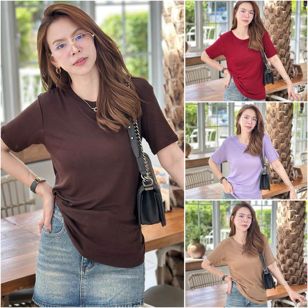 132-133 ทรงสลิม เสื้อยืดแขนสั้น ผ้าเท็นเซลล์ (Tencel )