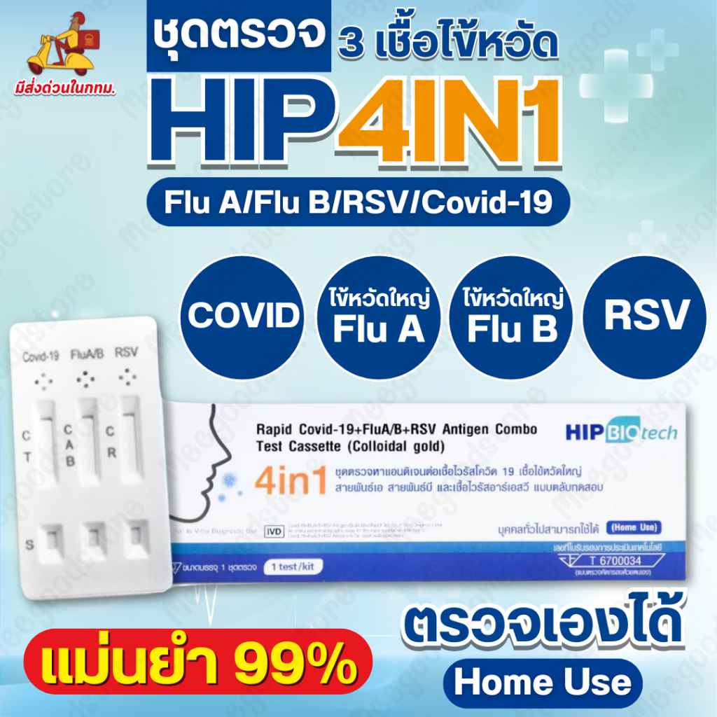 🚚มีส่งด่วนในกทม.🔥ชุดตรวจโควิด HIP 4in1 Biotech ชุดตรวจ 4 เชื้อ RSV Covid และไข้หวัดใหญ่สายพันธ์ A,ฺB