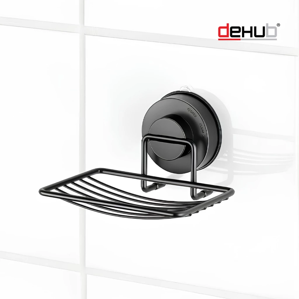 Dehub ที่วางสบู่ ตะแกรงวางสบู่ วางของ วางโทรศัพท์ ตัวล็อกสูญญากาศ ไม่ต้องเจาะผนัง Soap Rack (Black)