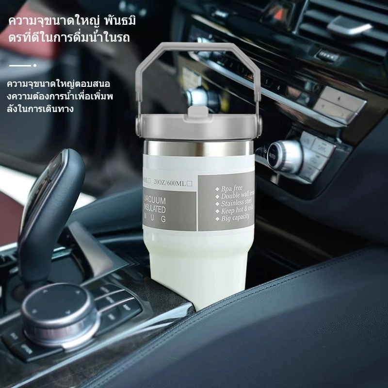 แก้วสแตนเลสของแท้ เก็บอุณหภูมิร้อนและเย็น มีหูหิ้วมีหลอด 900ML 30oz เก็บเย็น-ร้อนได้นาน