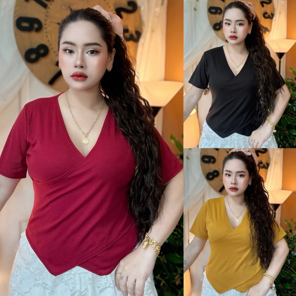 เสื้อผ้าสาวอวบ**ต๋องแฟชั่น**อก 38-44 ยาว21 สวยหรูดูดี ผ้าเนื้อนิ่ม **ไขว่คอวีชายแหลม**