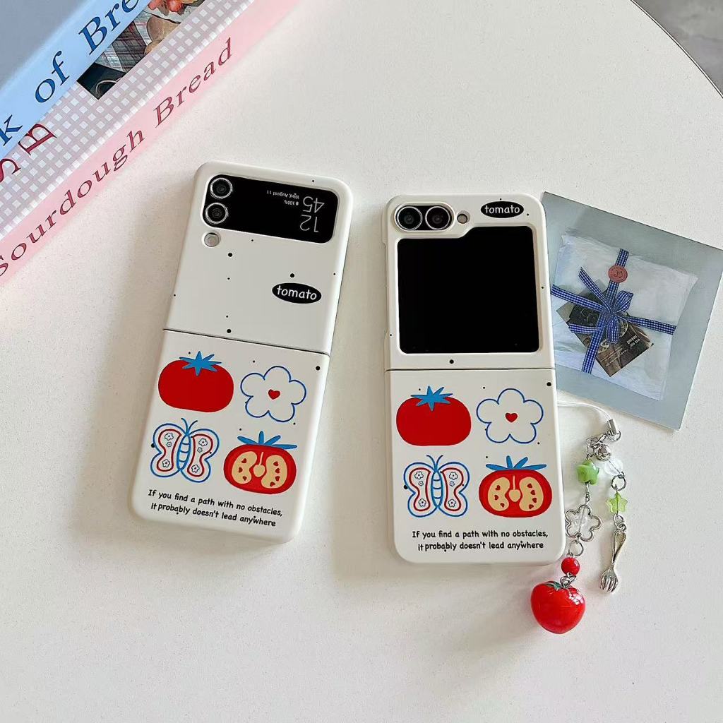 พร้อมส่งจากไทย ! เคสฟลิปมะเขือเทศผีเสื้อแสนมินิมอล พร้อมตุ้งติงห้อย (2048) for Samsung Galaxy ZFlip7 Flip 6 Flip5 Flip4