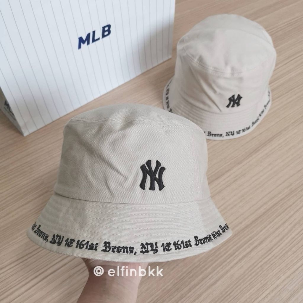 แท้ 💯 MLB NY Gothic/Rookie Bucket Hat หมวกบักเก็ต หมวกปีกกว้าง NY สีดำ/สีเบจ/สีขาว/สีน้ำตาล/สีเทา