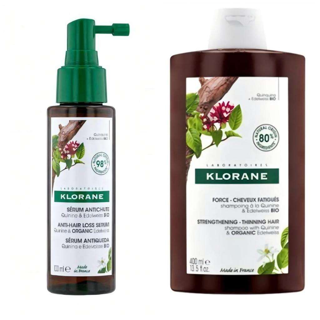 Klorane Shampoo with Quinine & Organic Edelweiss (400ml) KLORANE Hair Strengthening Serum (100ml)