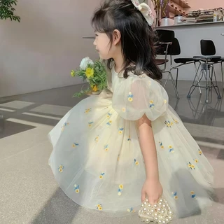 1-9 ปี ชุดเดรสเด็กผู้หญิง ชุดเดรสเจ้าหญิง คอกลม แขนพอง พิมพ์ลายดอกไม้ เหมาะกับฤดูร้อน สําหรับเด็กผู้หญิง