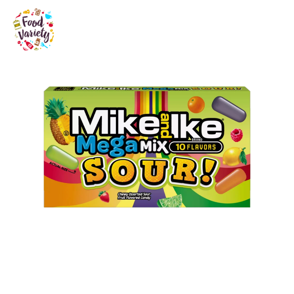 Mike and Ike Mega Sour Chewy Fruit - 10 Flavoured Candy 120g ไมค์แอนด์ไอค์ ลูกอมผลไม้รสเปรี้ยว 10 รส 120 กรัม