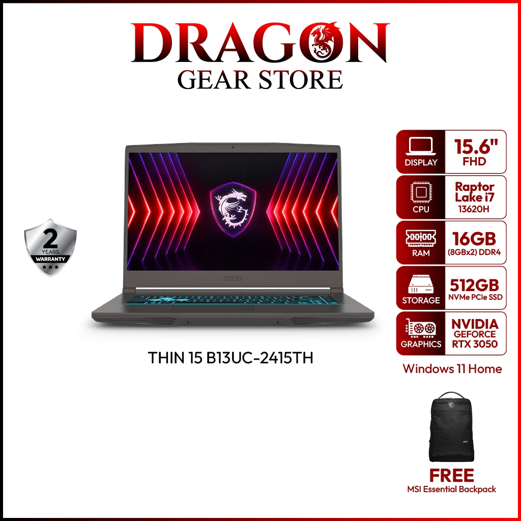 MSI NOTEBOOK THIN 15 B13UC-2415TH | 15.6"| i7-13620H | RTX 3050 | 16GB DDR4 | 512GB SSD | Windows 11