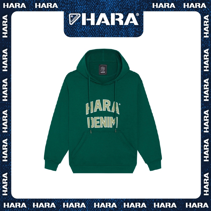 Hara เสื้อหนาวสวมหัว สกรีน Hara New Basic สีเขียวเข้ม รุ่น HMTL-002705