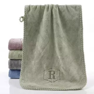 ผ้าเช็ดตัวขนแกะปะการัง ปักตัวอักษร ขนาด 70x140 ซม. ขอบหนา นุ่ม ดูดซับน้ำดี ผ้าเช็ดตัวของขวัญ น้ำหนัก 430 กรัม
