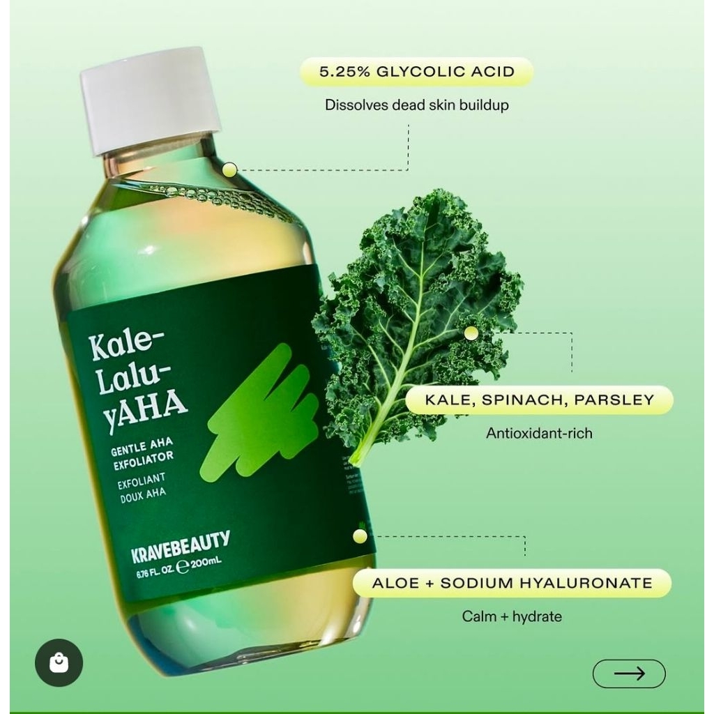 (มีโค้ดลด 30% 3วันสุดท้าย) Krave Beauty Kale Lalu yAHA  5.25% Glycolid Acid Treatment 200 ml