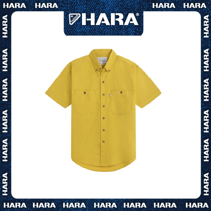 Hara HMGS-901626 เสื้อเชิ้ต Hara Classic สีเหลือง สองกระเป๋าพร้อมกระดุมเหล็ก