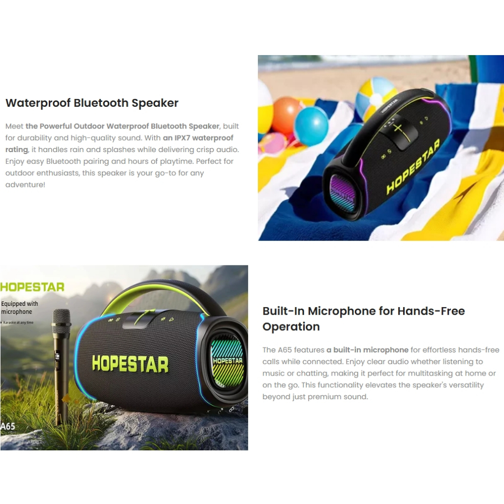 HOPESTAR รุ่น A65 ลำโพง Bluetooth 300 วัตต์ กันน้ำ IPX6 ปรับเสียงเบส 3 โหมด ของแท้ประกันศูนย์ไทย 1ปี