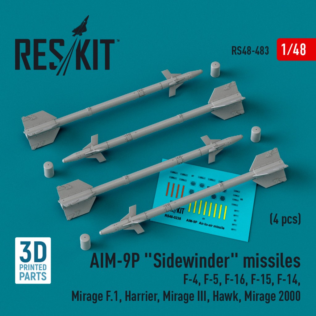 RS48-0483_AIM-9P "Sidewinder" missiles (4 pcs) (3D Printed) (1/48)