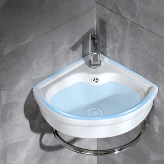 อ่างล้างหน้า อ่างล้างมือ วัสดุเซรามิค แบบแขวนลอย ดีไซน์เข้ามุม ขนาด29x29ซม. ceramic basin รุ่น Bas-C5