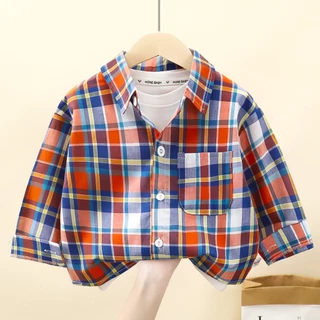 เสื้อแขนยาว เสื้อเชิ้ตเด็ก ลายสก๊อต สีสัน ไซส์90-150 พร้อมส่ง