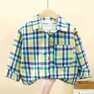 เสื้อแขนยาว เสื้อเชิ้ตเด็ก ลายสก๊อต สีสัน ไซส์90-150 พร้อมส่ง