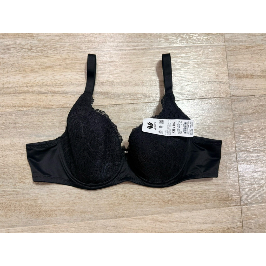 ยกทรงเสื้อชั้นใน วาโก้ Wacoal ฟองบางคล้ำทรง เก็บข้าง 2ตะขอ ลูกไม้ สีดำ รุ่น WB90C3