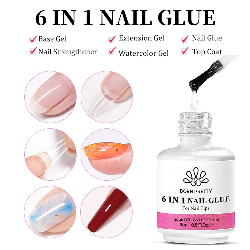 กาวเจล Born Pretty 6 in 1 กาวเจลต่อเล็บปลอม กาวติดเล็บ ขนาด 15ml สินค้าพร้อมส่ง
