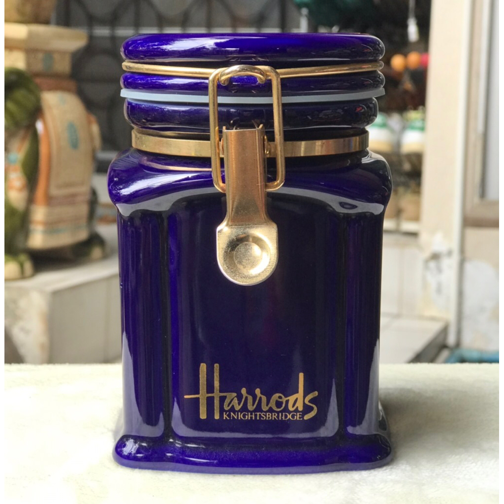 แฮร์รอดส์ กระปุกเซรามิคสูญญากาศ ใส่ชา/กาแฟ Harrods Knightsbridge Of London Canister Blue Color Coffe