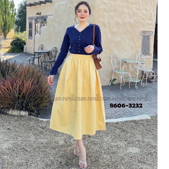 พร้อมส่ง S-2XL⚡️RM 8606 เสื้อคลุม+กระโปรงสีเหลือง สวยเก๋