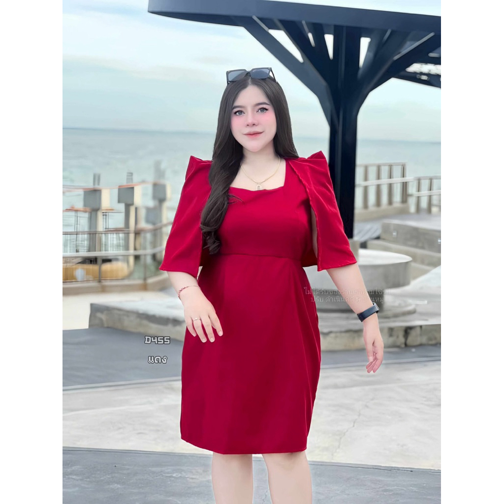 เดรสสาวอวบ ใส่ออกงานแต่ง งานบวช ผ้าซาร่า อก38-46“ D455 - รูปที่ 2