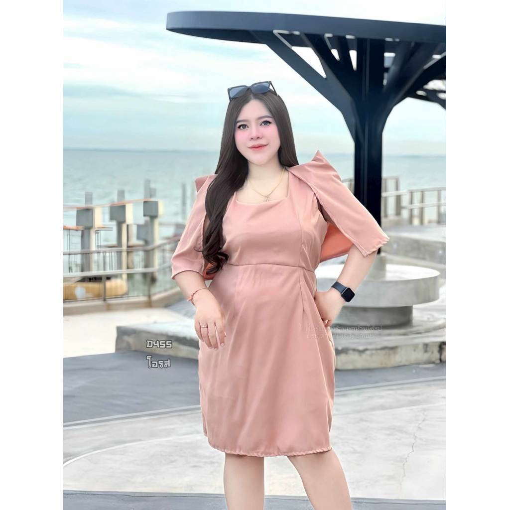 เดรสสาวอวบ ใส่ออกงานแต่ง งานบวช ผ้าซาร่า อก38-46“ D455 - รูปที่ 3