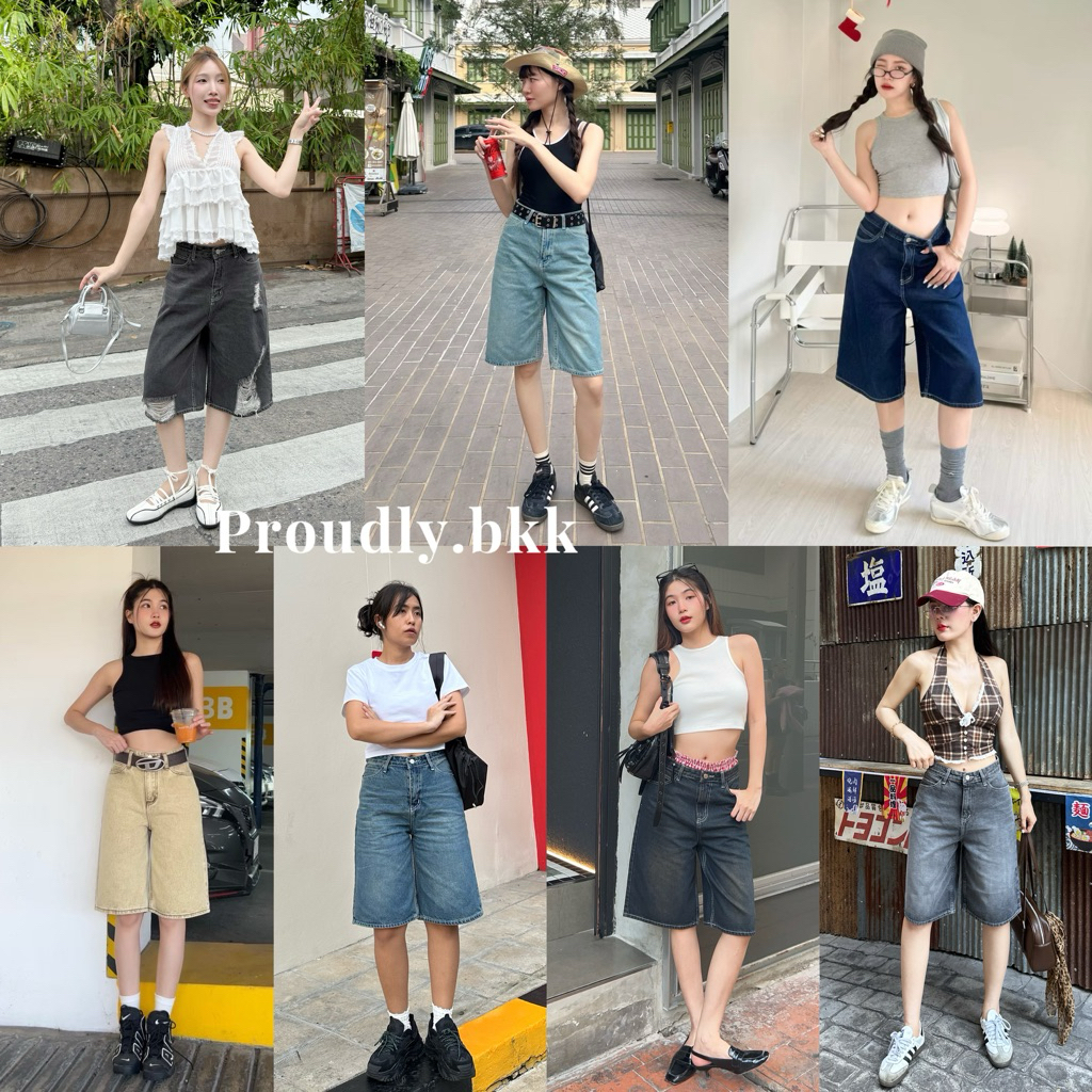 Proudly -chucky short denim  กางเกงยีนส์5ส่วน เอวสูงผ้ายีนส์ไม่ยืดS-5XL