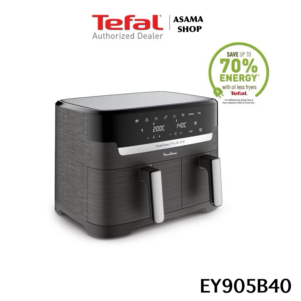 [ ส่งฟรี ] TEFAL หม้อทอดไร้น้ำมัน 2 ตะกร้า Tefal ขนาด 8.3 ลิตร สีเทา Coal รุ่น EY905B40 กำลังไฟ 2,70