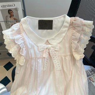 🧡LINNA🧡เวอร์ชั่นเกาหลี แถบ โบว์ แขนสั้น เสื้อเชิ้ต สไตล์หวาน สไตล์ใหม่