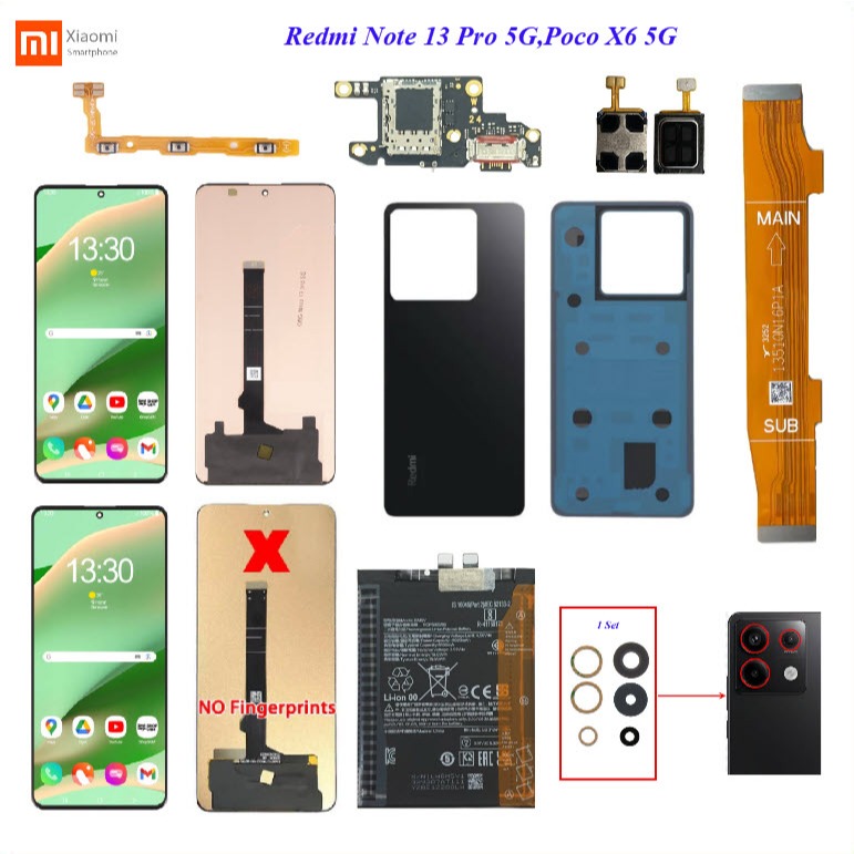 อะไหล่มือถือ Xiaomi Redmi Note 13 Pro 5G,Poco X6 5G,M23122PD1G/สายแพร/กระจกเลนส์กล้อง/ฝาหลัง/แบต