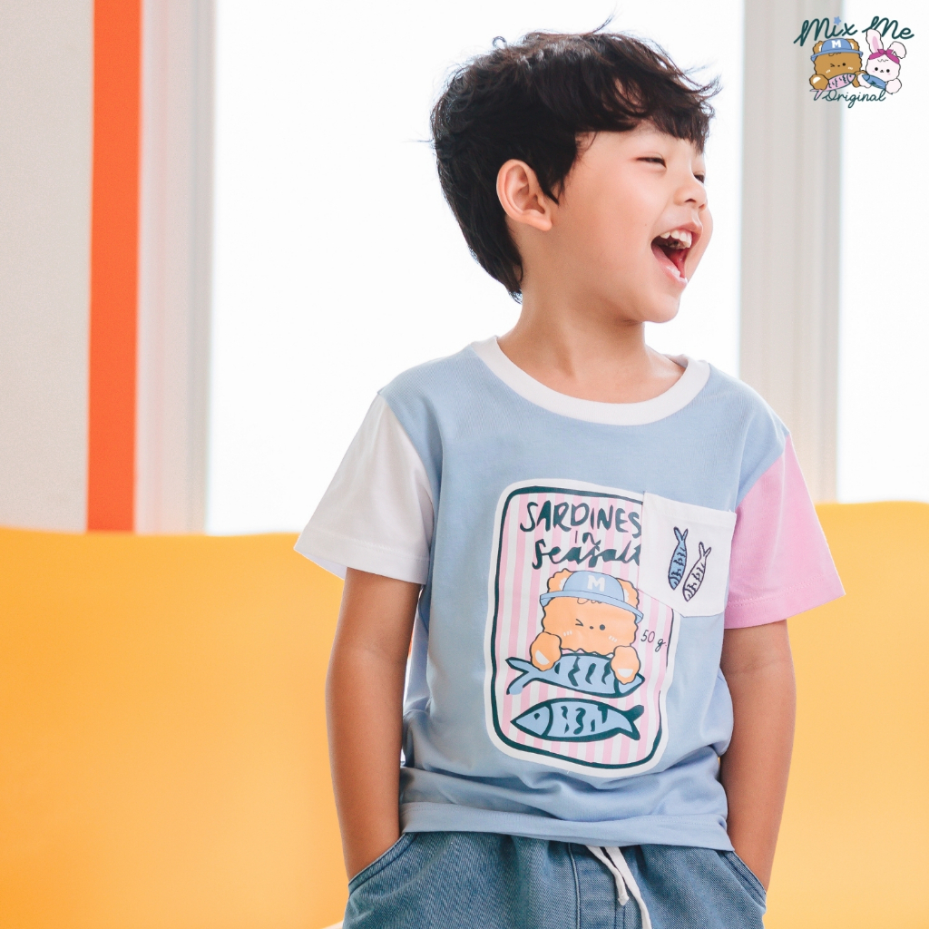 Mix Me เสื้อยืดคอกลม ลายปลาซาดีน ผ้า Jersey 100%Cotton เด็กชาย อายุ 1-7 ปี เสื้อผ้าเด็ก รุ่น 400391