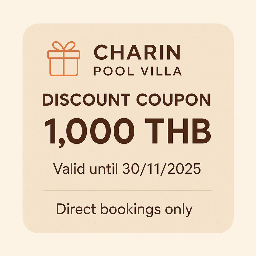 คูปองส่วนลด Charin pool villa 1000 บาท ใช้ได้ถึง 30-11-68
