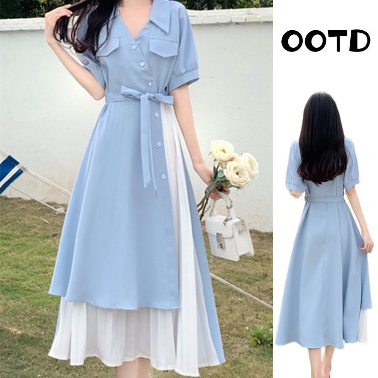 😘 4XL ชุดเดรสสีฟ้า เดรสชีฟองฤดูร้อนดีไซน์แฟชั่นขนาดใหญ่