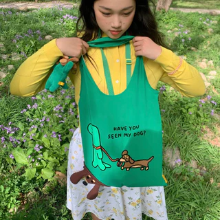 กระเป๋าพับเก็บได้ EAZY Have You Seen My Dog กระเป๋าชอปปิง ถุงผ้าพับได้ Eco Bag ลายหมาน่ารัก สไตล์เกาหลี JOGUMAN 2026