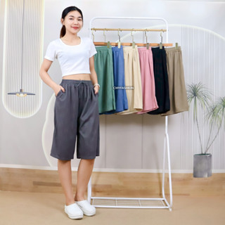 กางเกงขาสั้น 5ส่วน กางเกงทรงกระบอก ปลายขาเย็บเก็บ ผ้าปั้มลาย…