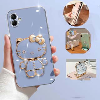 เคส ขาตั้งกระจก สำหรับ Samsung A07 A08 A06 4G 5G A05 A04 A03 คิตตี้ กระจก ขาตั้ง หมุนได้ 360 องศา ฝาหลัง แบบนิ่ม KKK